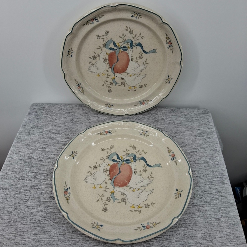 *Chips on Back* Vintage Set of 2 Marmalade Goose 10.5" Dinner Plates Display